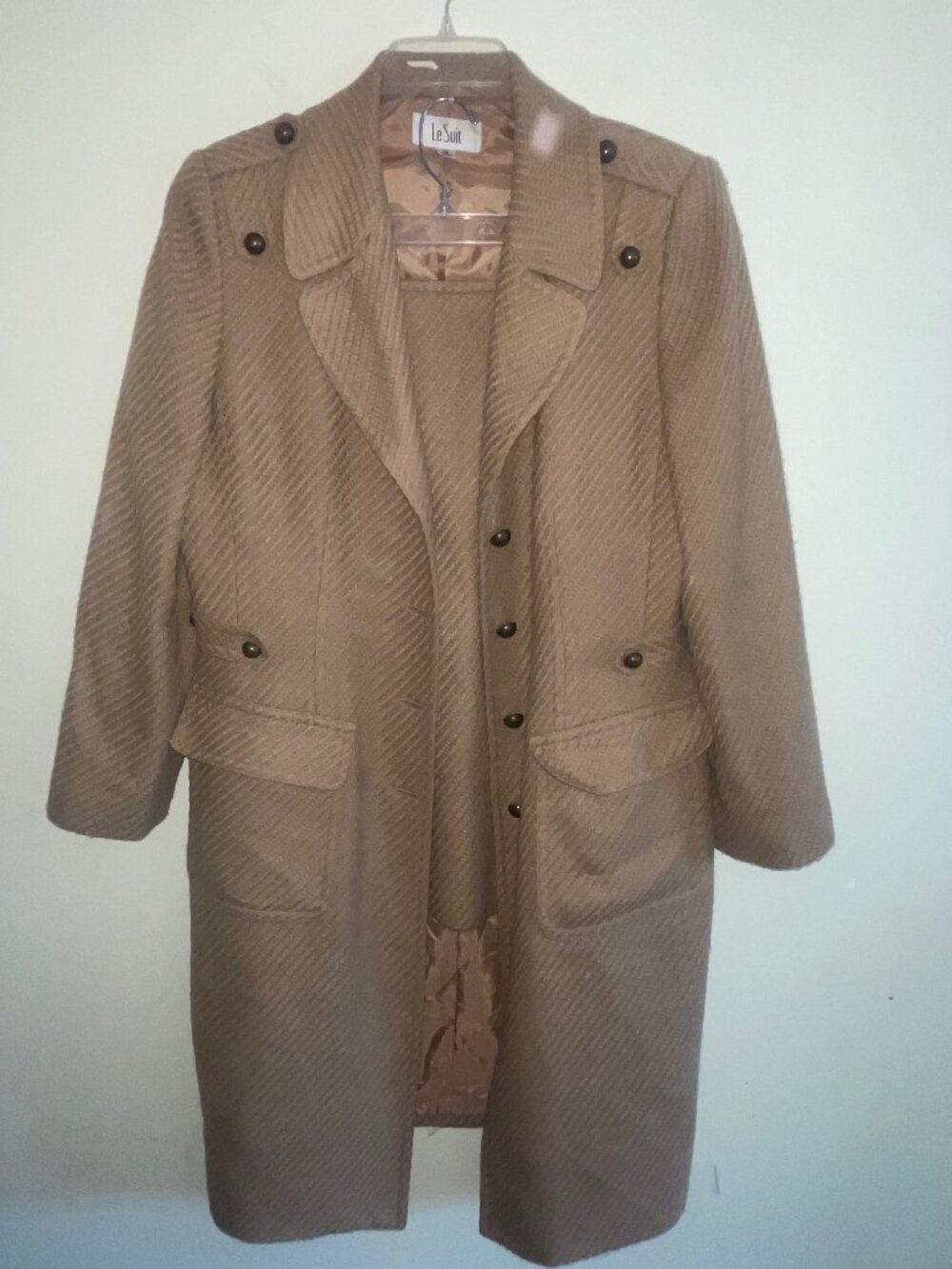 Le Suit Textured Long Jacket & Skirt Suit Set Size 14